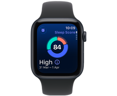 Two Apple Watch SE 3 devices with Midnight aluminum cases showing sleep score and a possible sleep apnea alert on screens