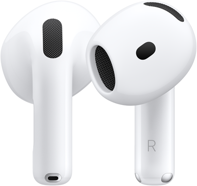 سماعات AirPods&nbsp;5، تعرض الجهتين الأمامية والخلفية وتوضح التصميم