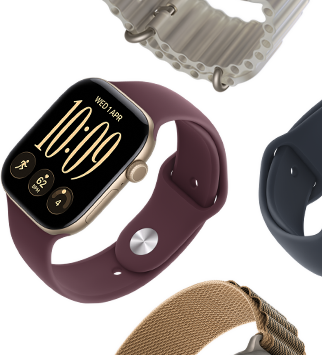 Apple Watch Series 11 bands: purple fog Sport Band, anchor blue Ocean band, light blue Alpine Loop