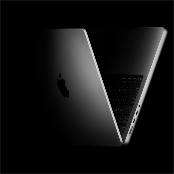 MacBook Pro positioned into the shape of a V, referencing the M5 chip family