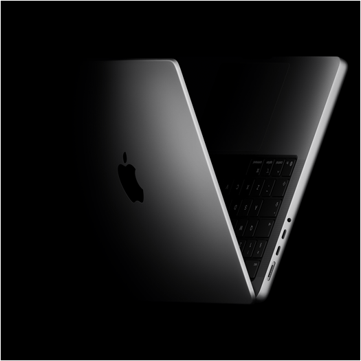 MacBook Pro positioned into the shape of a V, referencing the M5 chip family