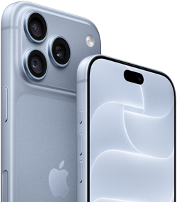 جهاز iPhone&nbsp;18&nbsp;Pro، بلون جليدي، الجهتين الأمامية والخلفية تعرض درع السيراميك، نظام ثلاثي الكاميرات