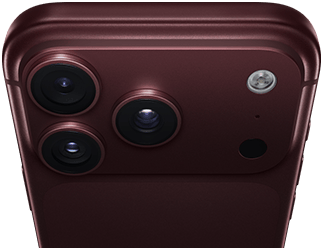 جهاز iPhone&nbsp;18&nbsp;Pro&nbsp;Max، بلون عنّابي (أحمر داكن)، الجهة الخارجية الخلفية، نظام كاميرات Pro&nbsp;Fusion في الأعلى، 3 عدسات، شفرات فتحة عدسة متغيرة مغلقة جزئياً، فلاش، ميكروفون وماسح ضوئي بتكنولوجيا لايدار، الجهة الخارجية العلوية، هوائي خلوي، جوانب مسطحة، حواف مدورة